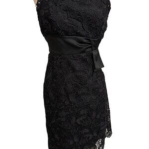 White House Black Market Strapless Black Lace Dress With Satin Bow Size 0 Made I